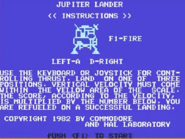 Jupiter Lander title screen for Commodore 64